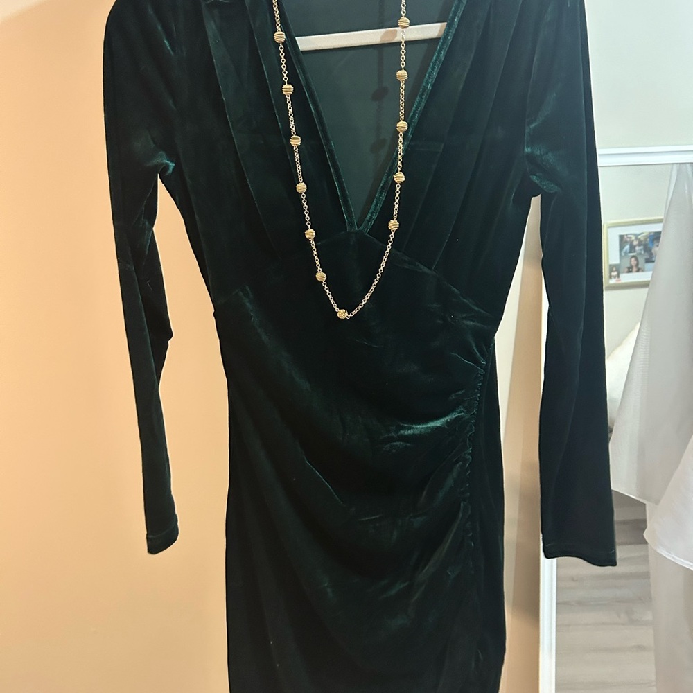 Alaia Green Bodycon Midi Dress with Plunge Neckline